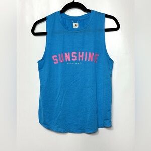 NWOT Spiritual Gangster Blue Muscle Tee with Pink and Gold Lettering